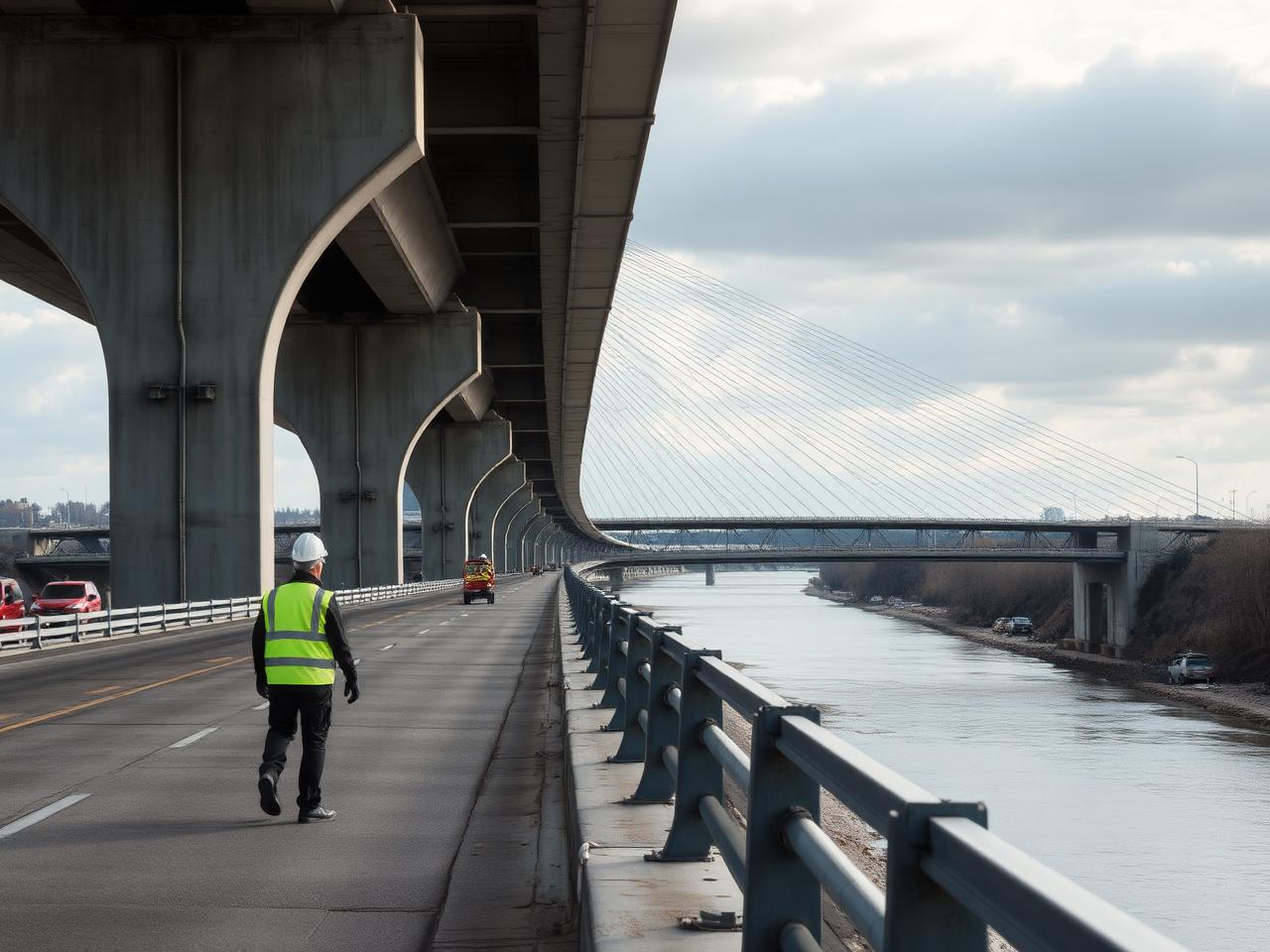 Cable-stayed bridge crossing a river
